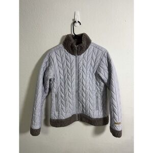 WOMENS PATAGONIA JACKET SIZE MEDIUM GRAY QUILTED WITH FLEECE COLLAR / CUFFS